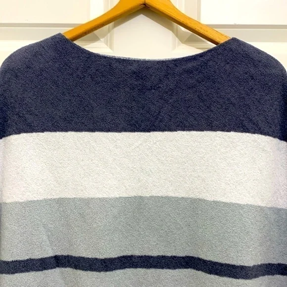 Barefoot Dreams Navy and Gray Striped Poncho - Picture 2 of 7